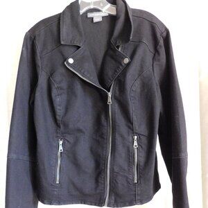 Kate and Mallory Black Denim Moto Jacket Woman's Large